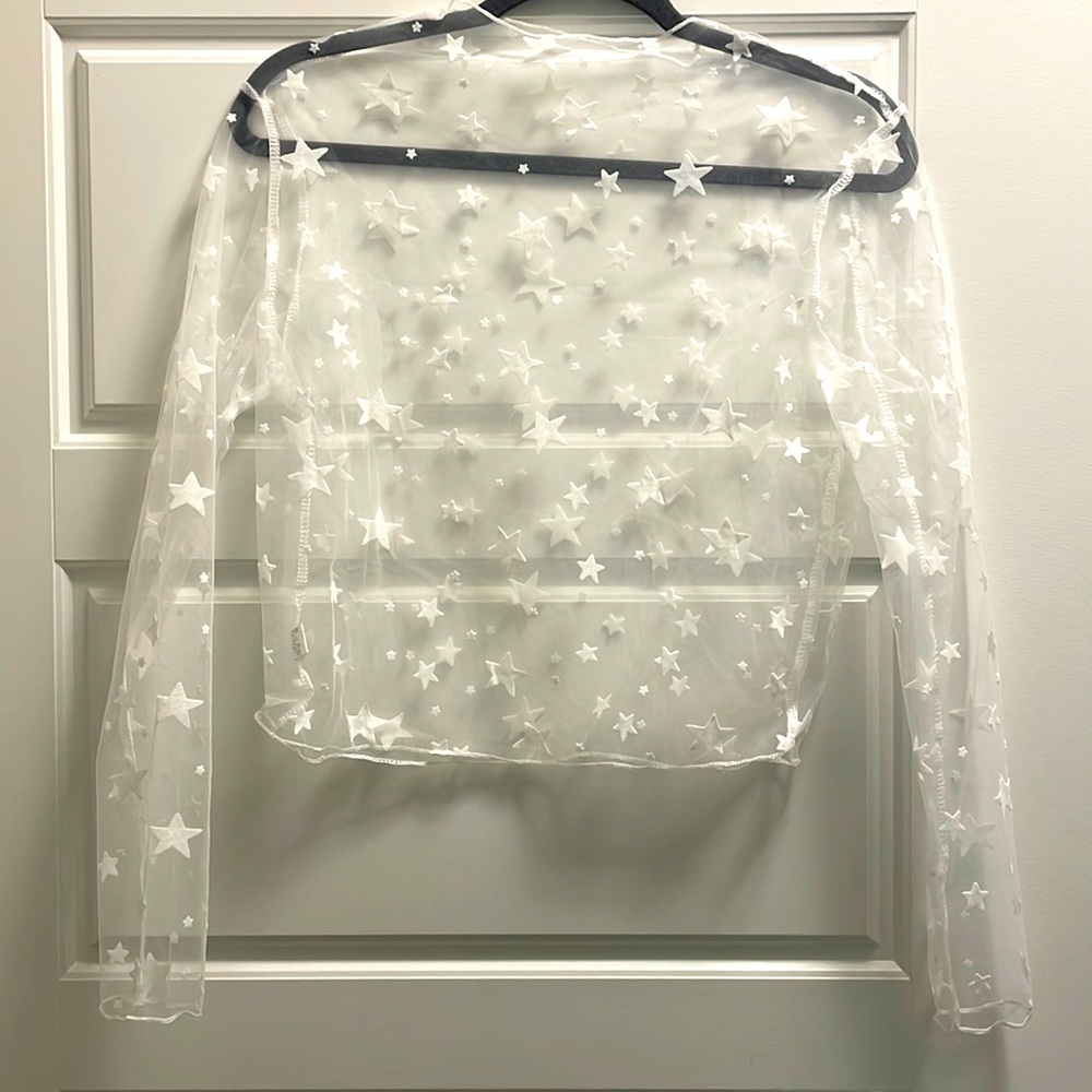 Sheer Stars Long Sleeve Crop Top